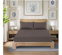 CHARKHAH Polycotton Fitted Sheet for Single Double King Super King Bed 200 Thread Count Anti Wrinkle Plain Bedding 25 cm Extra Deep Fitted Sheets Cover with Elastic Edges (Chocolate-Brown, Double)