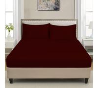 CHARKHAH Polycotton Fitted Sheet for Single Double King Super King Bed 200 Thread Count Anti Wrinkle Plain Bedding 25 cm Extra Deep Fitted Sheets Cover with Elastic Edges (Burgundy, Single)