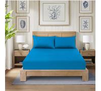 CHARKHAH Polycotton Fitted Sheet for Single Double King Super King Bed 200 Thread Count Anti Wrinkle Plain Bedding 25 cm Extra Deep Fitted Sheets Cover with Elastic Edges (Teal, Single)