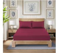 CHARKHAH Polycotton Fitted Sheet for Single Double King Super King Bed 200 Thread Count Anti Wrinkle Plain Bedding 25 cm Extra Deep Fitted Sheets Cover with Elastic Edges (Burgundy, Double)