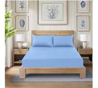 CHARKHAH Polycotton Fitted Sheet for Single Double King Super King Bed 200 Thread Count Anti Wrinkle Plain Bedding 25 cm Extra Deep Fitted Sheets Cover with Elastic Edges (Sky-Blue, Double)