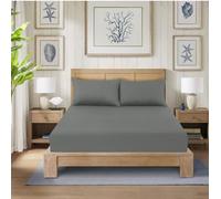 CHARKHAH Polycotton Fitted Sheet for Single Double King Super King Bed 200 Thread Count Anti Wrinkle Plain Bedding 25 cm Extra Deep Fitted Sheets Cover with Elastic Edges (Grey, Super King)