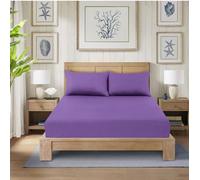 CHARKHAH Polycotton Fitted Sheet for Single Double King Super King Bed 200 Thread Count Anti Wrinkle Plain Bedding 25 cm Extra Deep Fitted Sheets Cover with Elastic Edges (Purple, King)