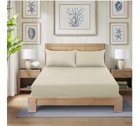 CHARKHAH Polycotton Fitted Sheet for Single Double King Super King Bed 200 Thread Count Anti Wrinkle Plain Bedding 25 cm Extra Deep Fitted Sheets Cover with Elastic Edges (Mocha, Super King)