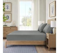 CHARKHAH Polycotton Fitted Sheet for Single Double King Super King Bed Anti Wrinkle Plain Bedding 25 cm Extra Deep Fitted Sheets Cover with Elastic Edges (Grey, 40CM-King)