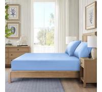 CHARKHAH Polycotton Fitted Sheet for Single Double King Super King Bed Anti Wrinkle Plain Bedding 25 cm Extra Deep Fitted Sheets Cover with Elastic Edges (Sky-Blue, 40CM-Super King)