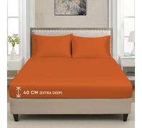 CHARKHAH Polycotton Fitted Sheet for Single Double King Super King Bed High Thread Count Anti Wrinkle Plain Bedding 40 cm Extra Deep Fitted Sheets Cover with Elastic Edges (Orange, King)