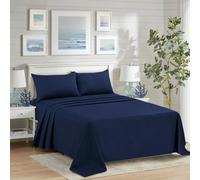 CHARKHAH Polycotton Flat Sheets with Single Double King Size Bed Ultra Soft Plain Top Sheet Dyed in Trendy Colors Hotel Collection Sheets Ideal for Winter & Summer Bedding (Navy-Blue, Double)