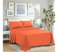 CHARKHAH Polycotton Flat Sheets with Single Double King Size Bed Ultra Soft Plain Top Sheet Dyed in Trendy Colors Hotel Collection Sheets Ideal for Winter & Summer Bedding (Orange, King)
