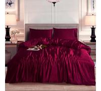 Charkhah Satin Silk 3 Piece Duvet Cover Set Silky Soft Wrinkle Free Solid Color Bedding Includes 1 x Duvet Cover with Zipper Closure and 2 x Pillowcases Weather (BURGUNDY, KING)