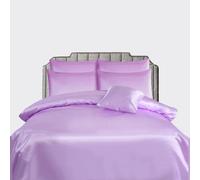 CHARKHAH Satin Silk 6 Piece Complete Bedding Set Durable Silky Fabric with Single Double King Size Bed Fitted Sheet Duvet Cover Comforter and 4 Pillow Cases (King, Lilac)