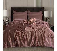 CHARKHAH Satin Silk 6 Piece Complete Bedding Set Durable Silky Fabric with Single Double King Size Bed Fitted Sheet Duvet Cover Comforter and 4 Pillow Cases (King, Blush-Pink)