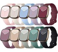 Charlam 10 Pack Straps Compatible with Fitbit Versa 4/ Versa 3 Straps/Fitbit Sense/Sense 2 Strap, Soft Sport Watch Strap Replacement Wristbands for Women Men, Large, Light