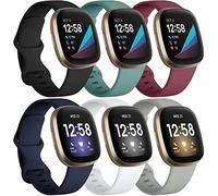 Charlam 6 Pack Straps Compatible with Fitbit Versa 3 Straps/Fitbit Sense Strap, Soft Sport Watch Strap Replacement Wristbands for Women Men, Small, Black/Pinegreen/Grey/Navy Blue/White/Wine Red