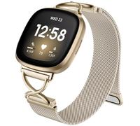 Charlam Metal Strap Compatible with Fitbit Versa 4, Versa 3, Sense 2, Sense for Women, X-Shaped Design, ChampagneGold