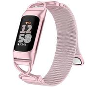 Charlam Metal Straps Compatible with Fitbit Charge 6 Strap, Charge 5 Straps for Women, Magnetic Stainless Steel Mesh Loop Band for Fitbit Charge 6, Charge 5, RosePink