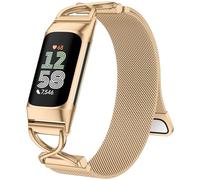 Charlam Metal Straps Compatible with Fitbit Charge 6 Strap, Charge 5 Straps for Women, Magnetic Stainless Steel Mesh Loop Band for Fitbit Charge 6, Charge 5, RoseGold