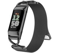 Charlam Metal Straps Compatible with Fitbit Charge 6 Strap, Charge 5 Straps for Women, Magnetic Stainless Steel Mesh Loop Band for Fitbit Charge 6, Charge 5, Black