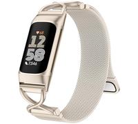Charlam Metal Straps Compatible with Fitbit Charge 6 Strap, Charge 5 Straps for Women, Magnetic Stainless Steel Mesh Loop Band for Fitbit Charge 6, Charge 5, Starlight