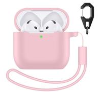 Charlam Silicone Case Compatible with AirPods 4 Case 2024, Soft Full Body Case Cover Shockproof Protective Case for Apple AirPods 4th Generation Case with Lanyard and Keychain, Pink