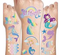 CHARLENT 100 Glitter Styles Temporary Mermaid Tattoos for Kids Party Supplies - 6 Sheets Glitter Mermaid Tattoos for Girls, Mermaid Birthday Party Gifts, Goodie Bag Fillers