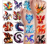 CHARLENT 108 PCS Glitter Dragon Temporary Tattoos for Kids | Pre-cut dragon tattoos for boys, dragon birthday party party bags, adventure party supplies & gift bags fillers