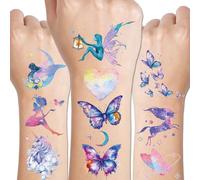 CHARLENT 110 Glitter Styles Temporary Tattoos for Girls Women - 12 Sheets Glitter Dream Butterfly Moon Fairy Unicorn Mermaid Temporary Tattoos for Girls Party Gifts Festival Makeup