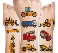 CHARLENT Car and Truck Tattoos for Children - 14 Sheets of Temporary Tattoos for Cars, Construction Trucks and Tractors for Children, Birthday Party Favors for Boys