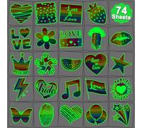 CHARLENT Dark Glowing Temporary Rainbow - 74 Sheets Luminous Pride Tattoos, Heart, Lips, Love, Rainbow for Pride Festivals