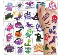 CHARLENT Glitter Halloween Tattoos for Kids - 74 Individually Sheets Glitter Pumpkin Bat Skeletons Spiderweb Tattoos for Kids Halloween Party Supplies Treats Goodie Bag Fillers