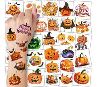 CHARLENT Glitter Temporary Halloween Pumpkin Tattoos - 74 Individual Sheets | Waterproof and Easy Peel | Perfect for Halloween Party Supplies for Kids, Treats and Goodie Bag Fillers