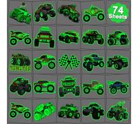 CHARLENT Glow In The Dark Monster Truck Temporary Tattoos for Kids Parties, 74 Sheets Separately Luminous Monster Truck Tattoos for Kids