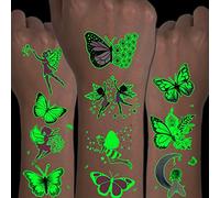 CHARLENT Luminous Butterfly Tattoos for Children - Pack of 14 Glow in The Dark Butterfly Fairy Temporary Tattoos for Children Stickers Girls Butterfly Decoration Party Gifts