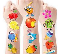 CHARLENT Pack of 108 Glitter Fruit Tattoos Children - Waterproof Pre-Cut Summer Party Tattoos with Watermelon, Avocado & Strawberry, Pool Party Decoration, Hawaiian Birthday Party Bags