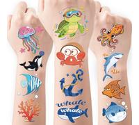 CHARLENT Pack of 108 Ocean Sea Animals Temporary Tattoos for Children