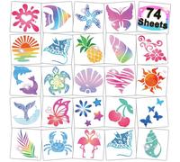 CHARLENT Temporary Glitter Tattoos for Hawaii Party Decoration: 74 Separate Sheets Summer Glitter Tattoos for Kids Women Hawaii Party Keepsake