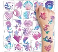 CHARLENT Temporary Glitter Tattoos for Kids, 74 Individual Sheets, Glitter Tattoos for Kids, Mermaid Birthday Decorations
