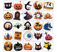 CHARLENT Temporary Halloween Tattoos for Kids - 74 Individual Sheets, Halloween Pumpkin Bat Skeleton Tattoos for Boys and Girls, Halloween Party Favors, Treats, Goodie Bag Fillers