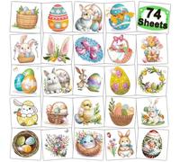 CHARLENT Temporary Tattoos for Easter with Glitter for Party Supplies for Children - 74 Individual Sheets Easter Bunny Tattoos with Glitter for Boys and Girls Party Memories D
