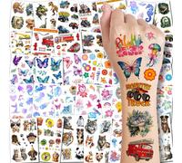 CHARLENT Temporary Tattoos for Kids - 320 Mixed Styles (36 Sheets) 36 Pack Tattoo Stickers for Boys and Girls - Watercolor Tattoos for Car Dinosaur Mermaid