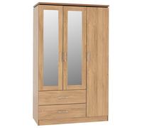 Charles 3 Door 2 Drawer Mirrored Wardrobe Oak Effect Veneer with Walnut Trim