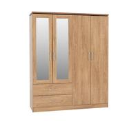 Charles 4 Door 2 Drawer Mirrored Wardrobe Seconique Light Brown One Size