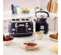 CHARLES BENTLEY Kettle & Toaster Set, Matt Dark Blue and Silver, 1.7L 3kW Fast Boil Kettle + 4 Slice 1750W Toaster, 360° Swivel Base, 6 Level Browning, Defrost, Reheat, Auto Shut Off