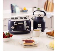 CHARLES BENTLEY Kettle & Toaster Set, Matt Dark Blue and Silver, 1.7L 3kW Fast Boil Kettle + 4 Slice 1750W Toaster, 360° Swivel Base, 6 Level Browning, Defrost, Reheat, Auto Shut Off