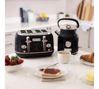 CHARLES BENTLEY Kettle And Toaster Set, 1.7 Litre Kettle, & 4 Slice Toaster Set, Black and Gold Coloured, Fast Boil, 360 Degree Swivel Base, Removable Water Filter, Non Slip Feet (60x35x26cm)