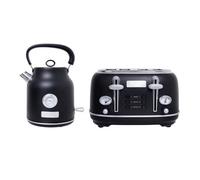 CHARLES BENTLEY Kettle & Toaster Set, Matt Black and Silver, 1.7L 3kW Fast Boil Kettle + 4 Slice 1750W Toaster, 360° Swivel Base, 6 Level Browning, Defrost, Reheat, Auto Shut Off, Removable Crumb Tray