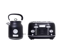 CHARLES BENTLEY Kettle & Toaster Set, Matt Black and Silver, 1.7L 3kW Fast Boil Kettle + 4 Slice 1750W Toaster, 360° Swivel Base, 6 Level Browning, Defrost, Reheat, Auto Shut Off, Removable Crumb Tray