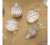 CHARLES BENTLEY 12 Piece Champagne Gold Bauble Collection, Glass Christmas Baubles, Round, Pinecone & Ice Drop Shapes, Elegant Tree Decorations, Delicate Glass, Festive, Textured, Luxury Finish