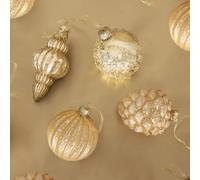 CHARLES BENTLEY 12 Piece Gold Bauble Collection, Glass Christmas Baubles, Round, Pinecone & Ice Drop Shapes, Elegant Tree Decorations, Delicate Glass,
