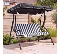 Charles Bentley 2-3 Seater Garden Patio Swing Seat Hammock Chair - Grey Striped